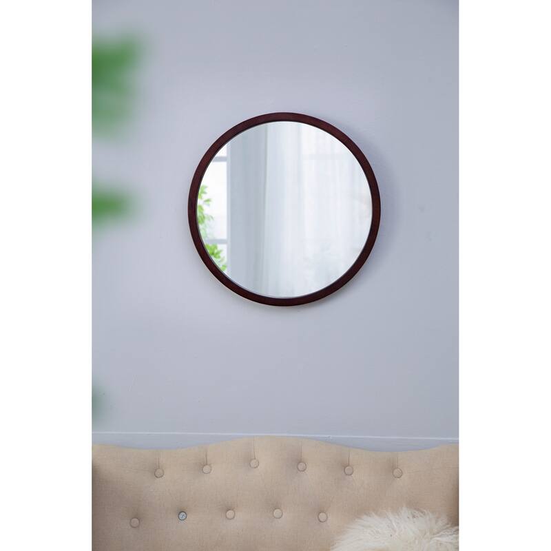 20" x 20" Circle Wall Mirror with Wooden Frame,Wall Mirror for Living Room Dining Room - Brown