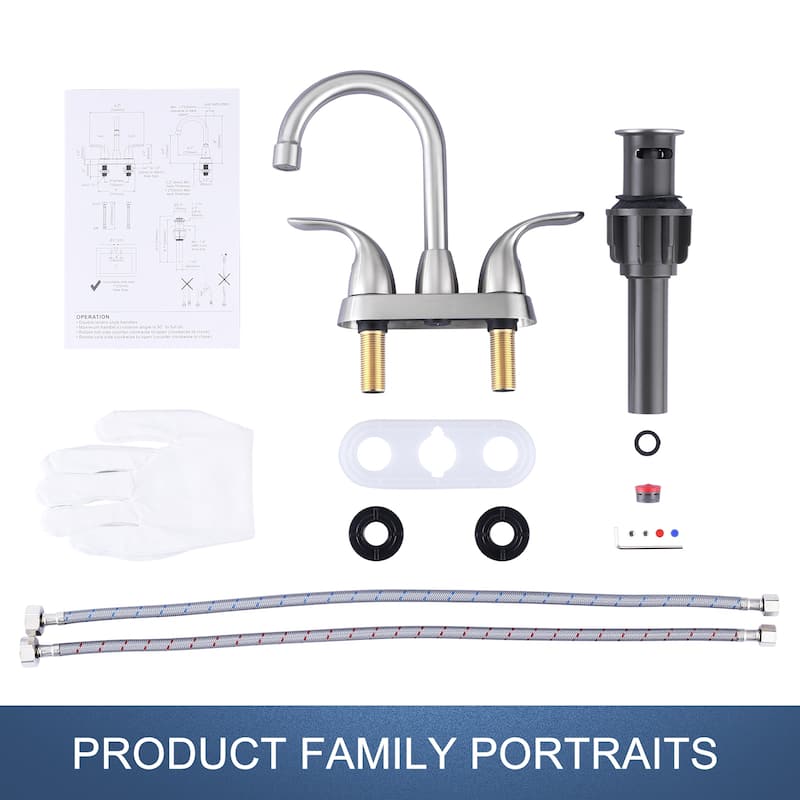 WOWOW 4 in. Centerset Double Handle High Arc Bathroom Faucet