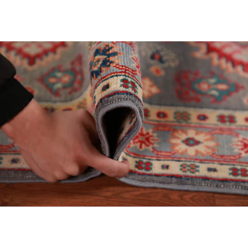 Geometric Gray Kazak Foyer Rug Hand-Knotted Wool Carpet - 2'7"x 4'1"