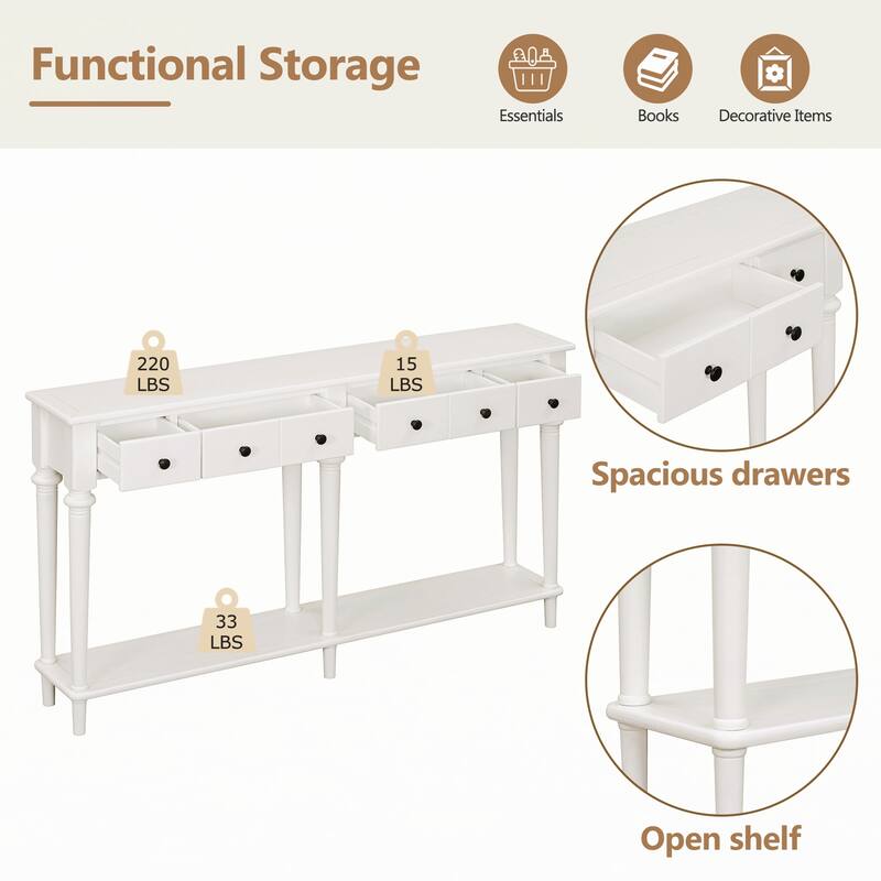 Entryway Table with 4 Drawers(White)