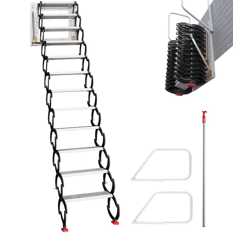Attic Steps Pull Down 12 Steps Attic Stairs Alloy Attic Access Ladder - 660 lbs - 660 lbs