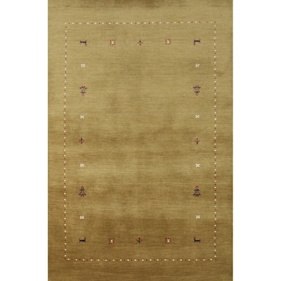 Green Gabbeh Oriental Rug Handmade Modern Wool Carpet - 3'11" x 5'11"