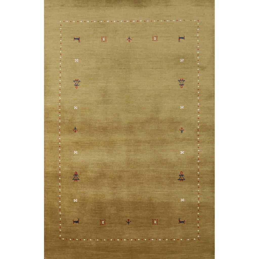 Hand Knotted Oriental 100% Wool Carpet Tribal Tribal Green Gabbeh Area Rug - 5' 11'' X 3' 11''