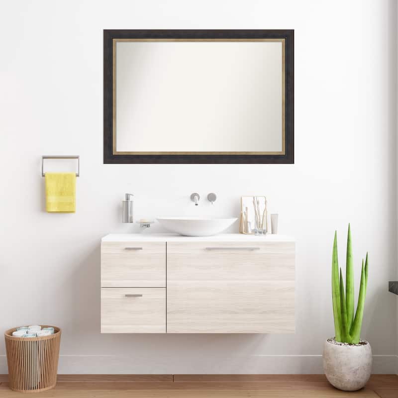 Hammered Charcoal Tan Non-Beveled Wood Framed Bathroom Vanity Wall Mirror - Hammered Charcoal Tan