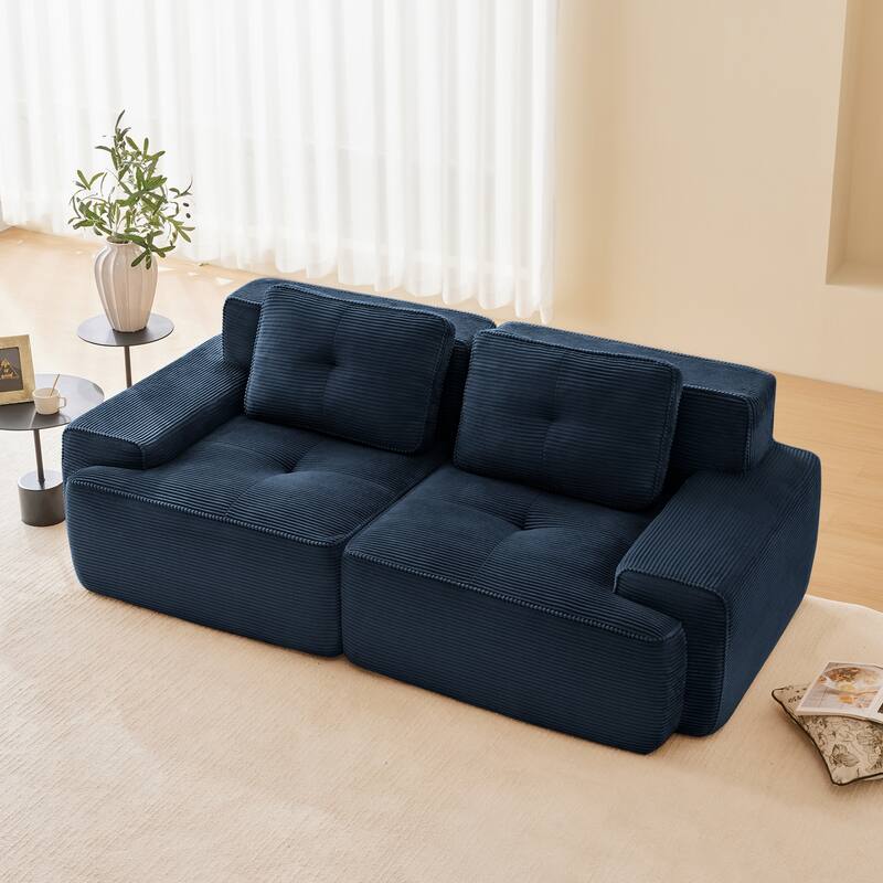 L-Shaped Chaise Lounge Sofa, Sectional Sofa with Curved Armrests, 2-Seater Recliner Couch with Deep Seat