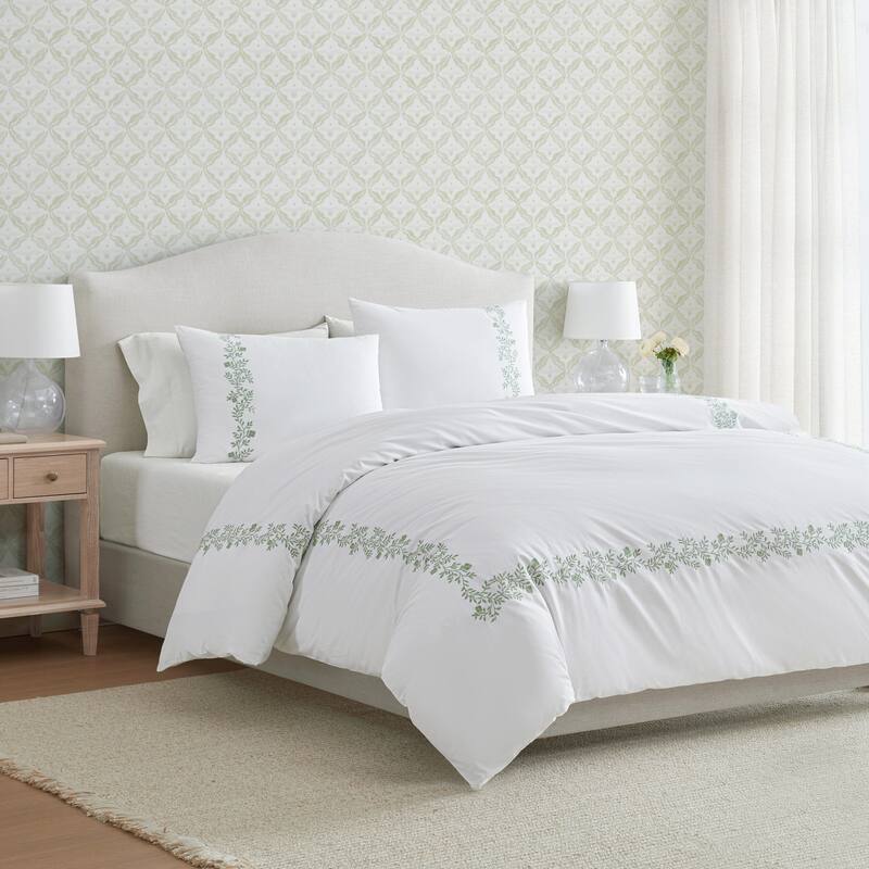 Martha Stewart Garden Path Embroidery Cotton Green Comforter Set