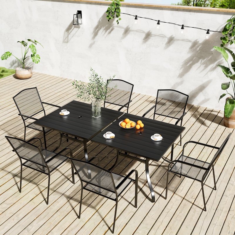 Clihome Outdoor 8 Piece Patio Dining Table Steel Mesh Chair Set