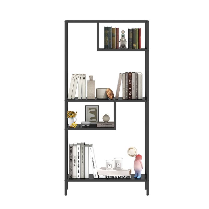 Modern Storage Shelf with 4 Compartments & Metal Legs, Freestanding Organizer,Book Shelves Display Shelves