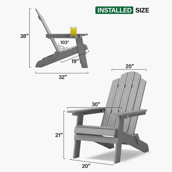 dimension image slide 1 of 5, WINSOON All Weather HIPS Outdoor Folding Adirondack Chairs Set of 8