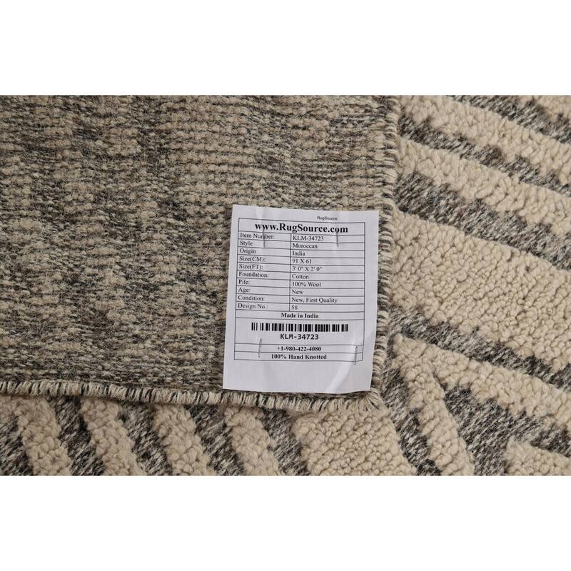 Geometric Moroccan Style Accent Rug Handmade Beige Wool Carpet - 2'0"x 3'0"