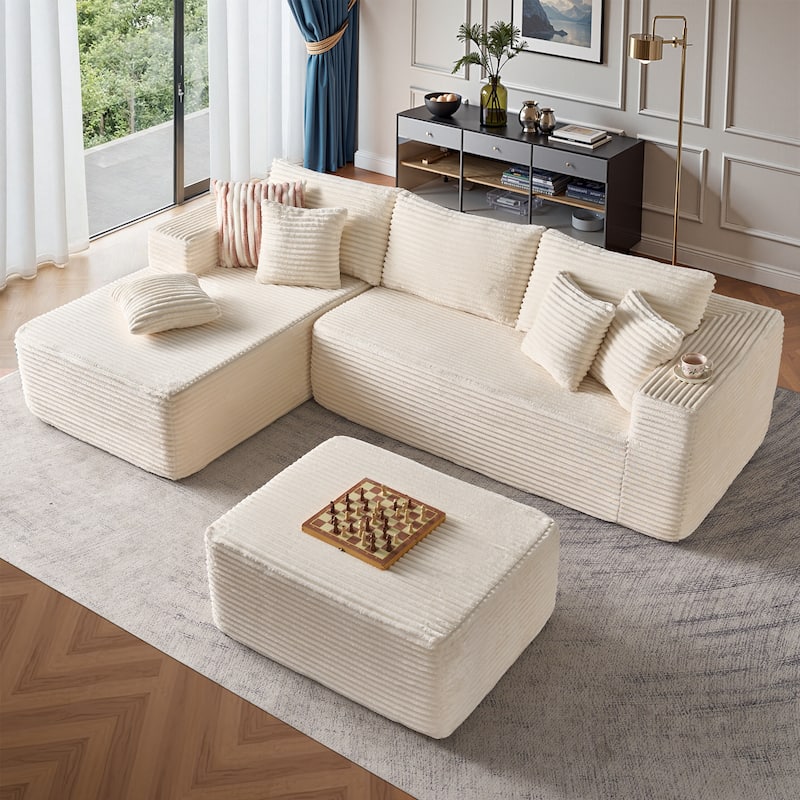 OVIOS All-Foam Cloud L-Shaped Lounger Sofa​ ​​With Ottoman​