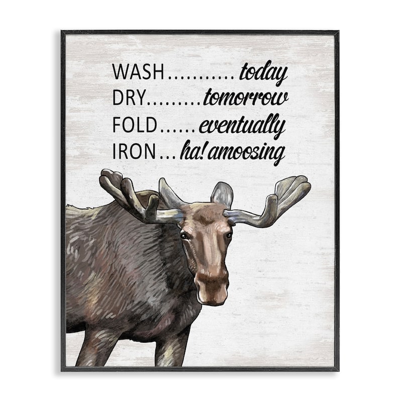 Stupell Funny No Ironing Laundry Framed Giclee Art Design By Lettered and Lined - 16 x 20 - Black