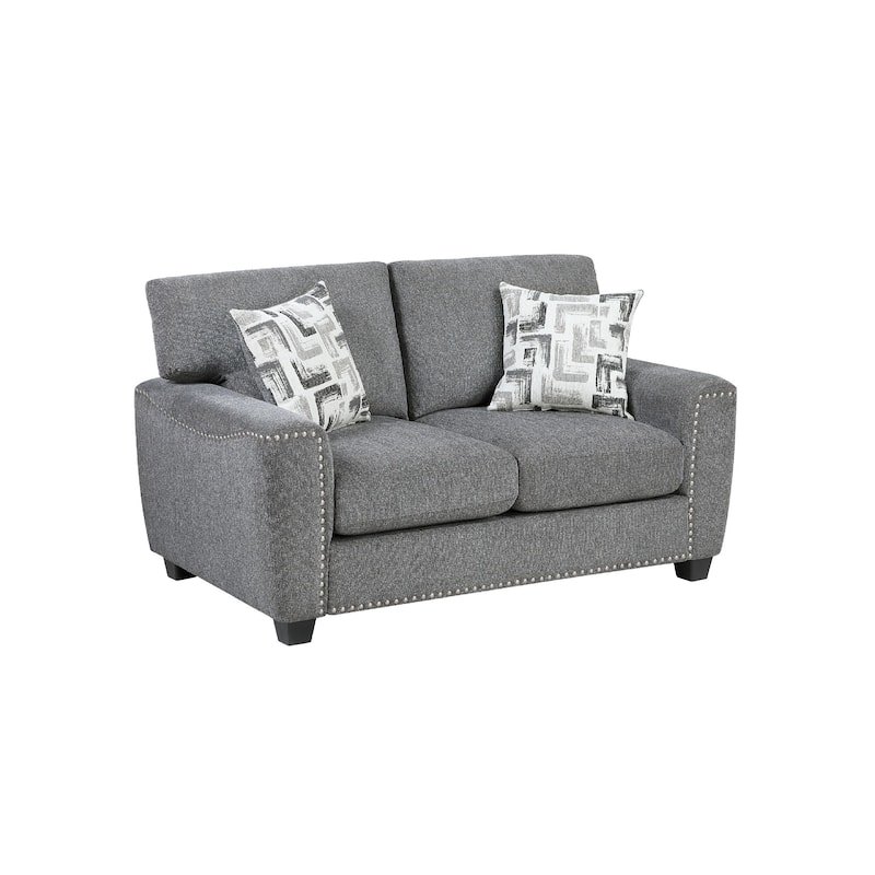 Koi Loveseat with 2 Pillows, Reversible Cushions, Gray Chenille, 65 Inch