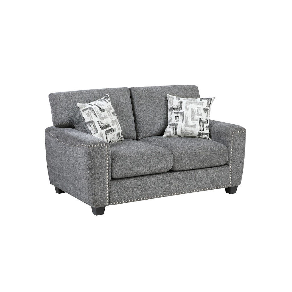 Koi Loveseat with 2 Pillows, Reversible Cushions, Gray Chenille, 65 Inch