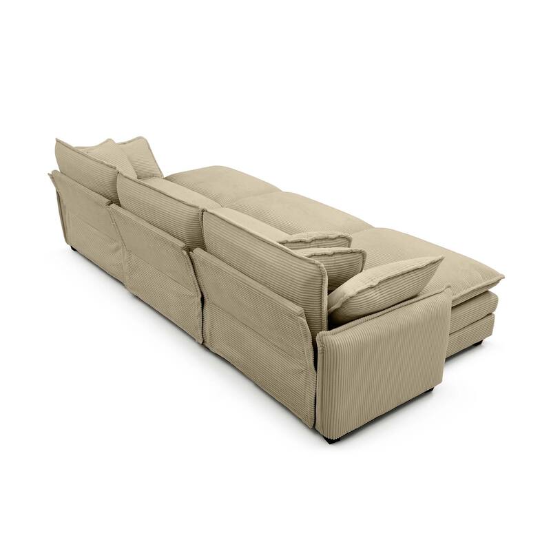 3-seater Corduroy Modular Sectional Sofa Set with Ottomans