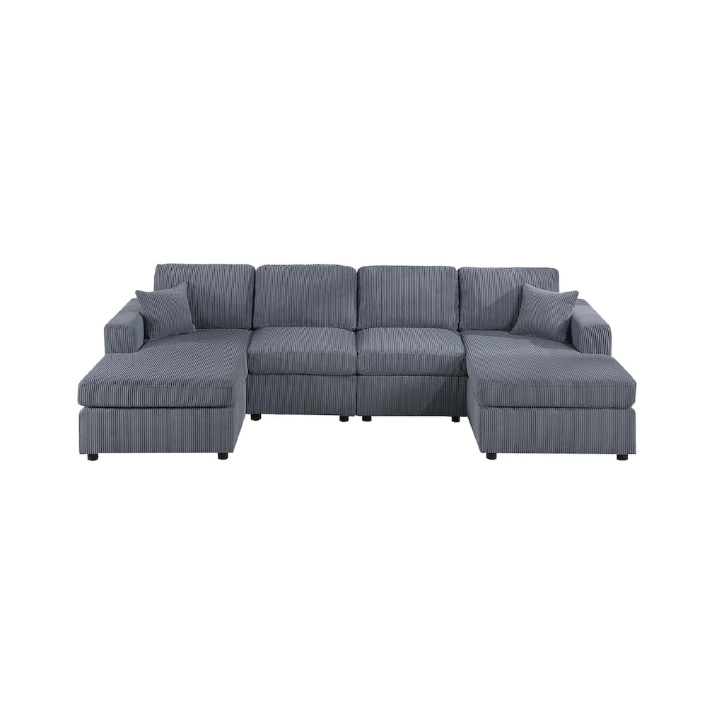 Iny U Sectional Sofa Set with Chaise, Armless Chair, 2 Pillows, Gray