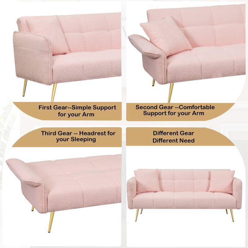 Modern Convertible Futon Sofa Bed with Adjustable Arms and Backrest