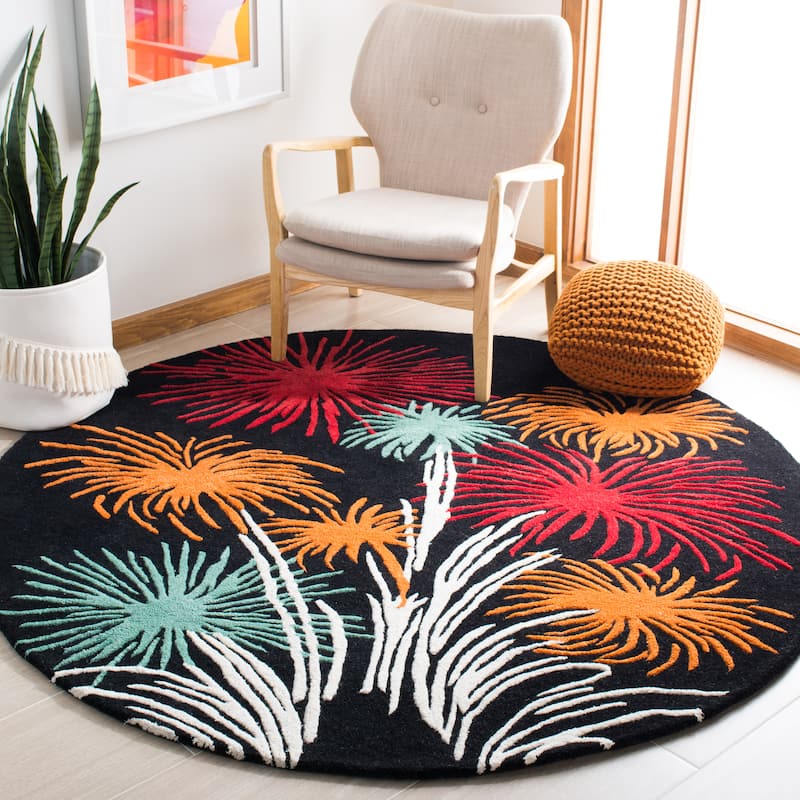 SAFAVIEH Handmade Soho Jazmin Jubilee N.Z. Wool Rug - 6' Round - Black/Multi