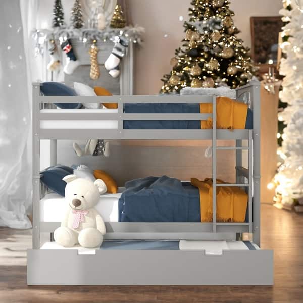 slide 2 of 37, Full over Full Bunk Bed with Twin Size Trundle and Ladder Gray