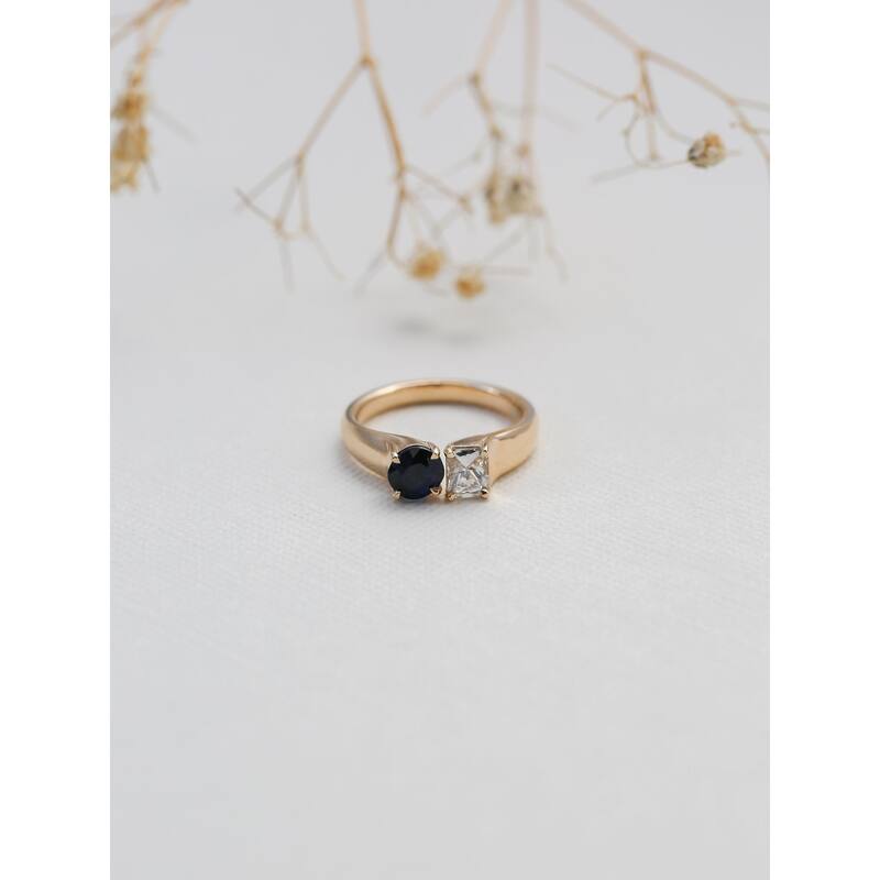 Kobelli 1.54 Carats Natural White Diamond & Blue Sapphire 14k Solid Yellow Gold 2-Stone Deux Ring