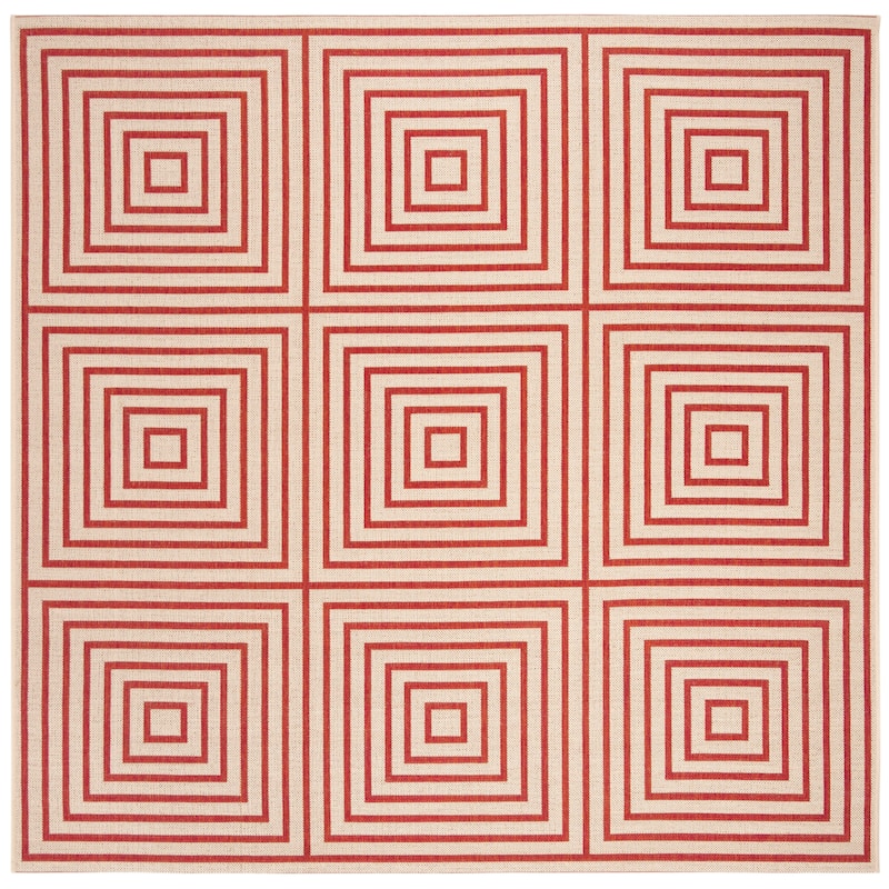 SAFAVIEH Linden Loris Indoor/ Outdoor Waterproof Patio Backyard Rug - 6'7" Square - Red/Creme