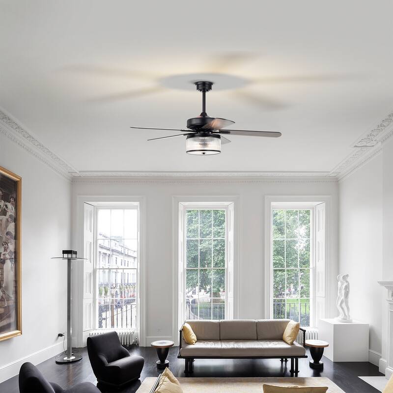 Elvira 52 Inch Chrome Polished and Matte Black Finish Ceiling Fan with Remote