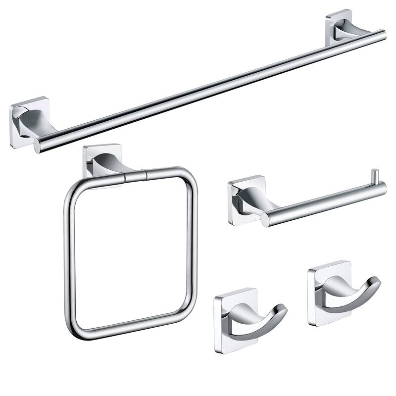 Wall-Mount 5 -Piece Bath Hardware Set Towel Bar Set Towel Holder Set - Platinum/Chrome