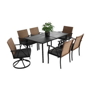 Outdoor Wicker Furniture Set with 2 Cushions Swivel Rocker Chairs