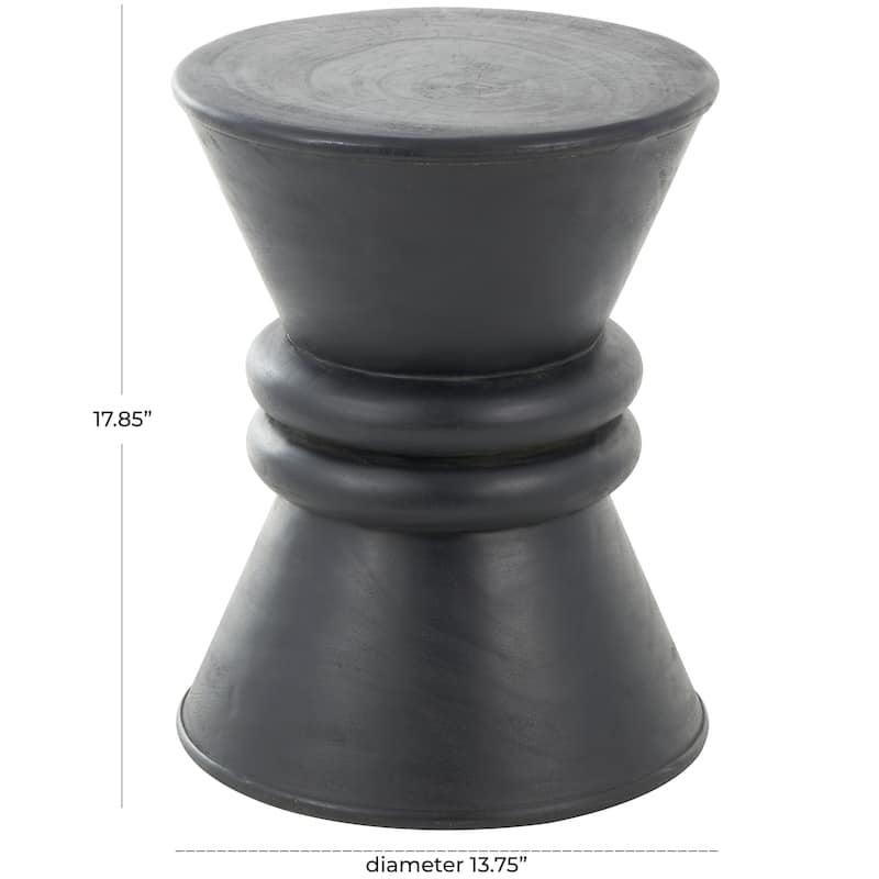 Black Wood Handmade Carved Hourglass Accent Table with 3D Ring Center
