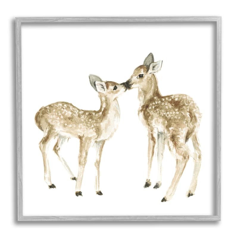 Stupell Baby Deer Fawn Watercolor Painting Kids' Nursery Animal Framed Wall Art - Brown - 17 x 17 - Grey