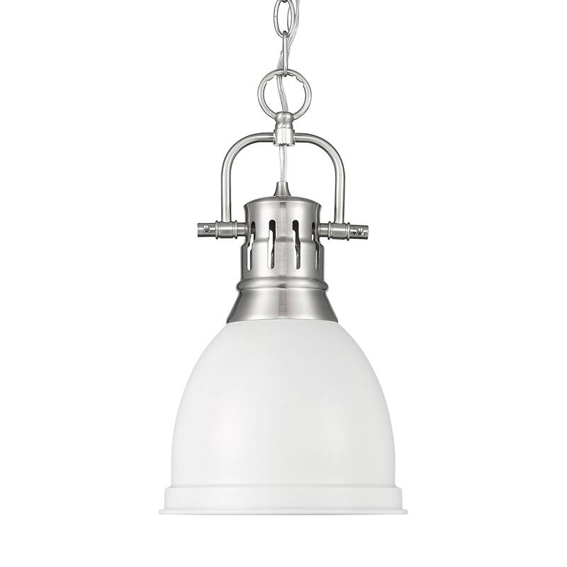 Yep by Golden Lighting Duncan 1-light 9in Chain Hung Pendant in Pewter and Matte White shade