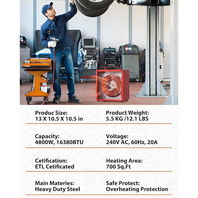 Electric Garage Heater, 3 Settings & Thermostat