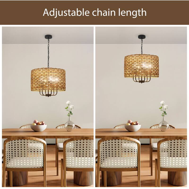 6-Light Boho Handwoven Rattan with Candle Chandelier