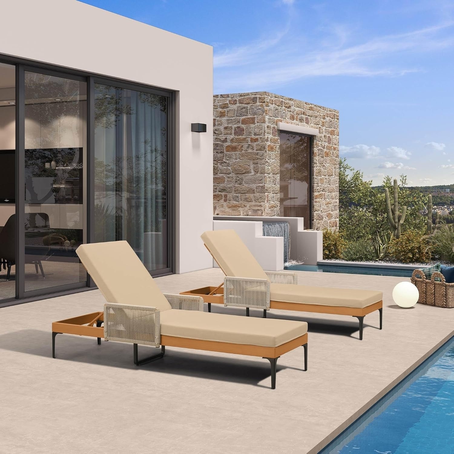 PURPLE LEAF Outdoor Chaise Lounge Chair with Cushion, Patio Recliner for Poolside Backyard