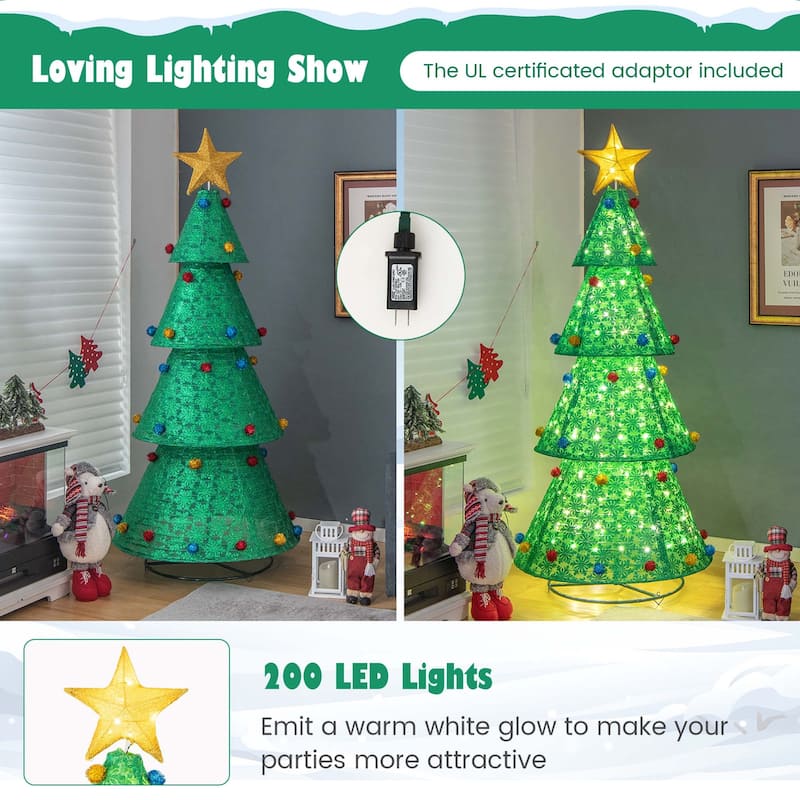 Pop-Up Christmas Tree Artificial Collapsible Decoration 200 Lights