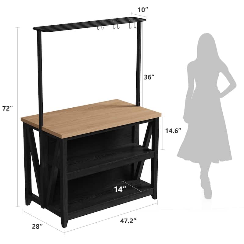Kitchen Island with Power Outlet & LED Lights, Bakers Rack with Storage, Large Kitchen Island Table with 3 Tier