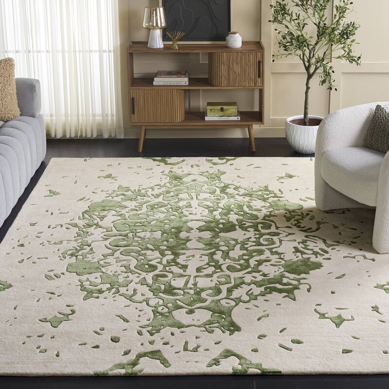 SAFAVIEH Handmade Fifth Roselette Avenue Modern Abstract Wool Rug - 8' x 10' - Green/Ivory