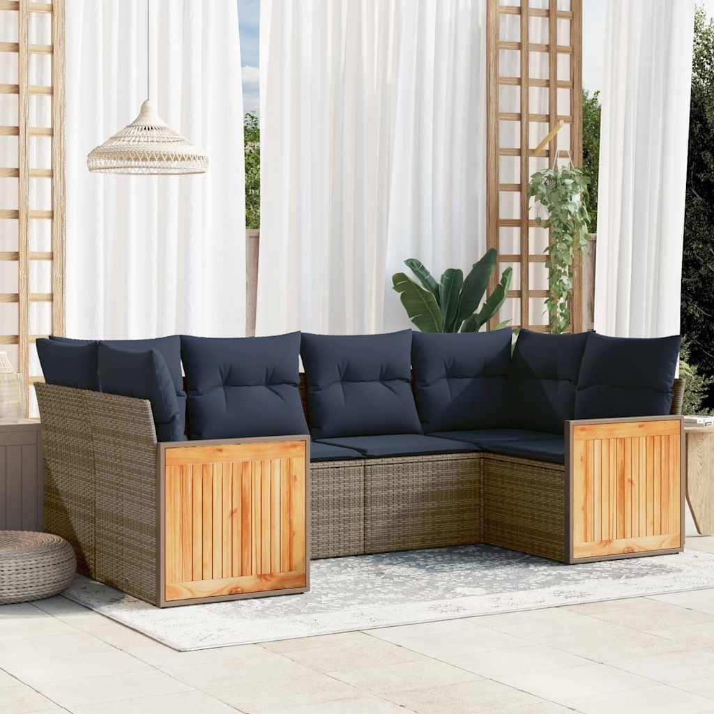 vidaXL 6 Piece Patio Sofa Set with Cushions Gray Poly Rattan - 24.4 x 24.4 x 27.2