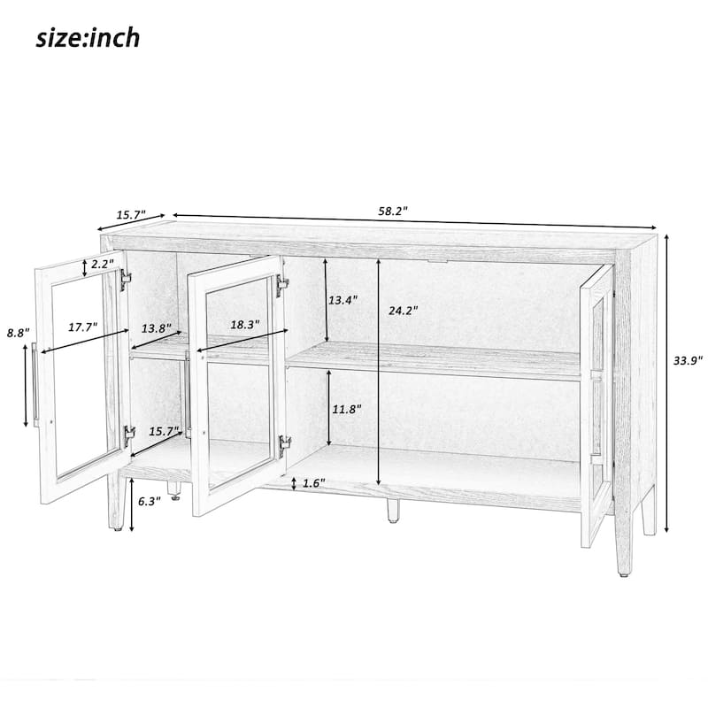 Wood Storage Cabinet with Three Tempered Glass Doors