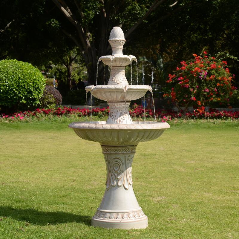 3-Tier Ceramic Outdoor Garden Fountain - 46.5" - Cream