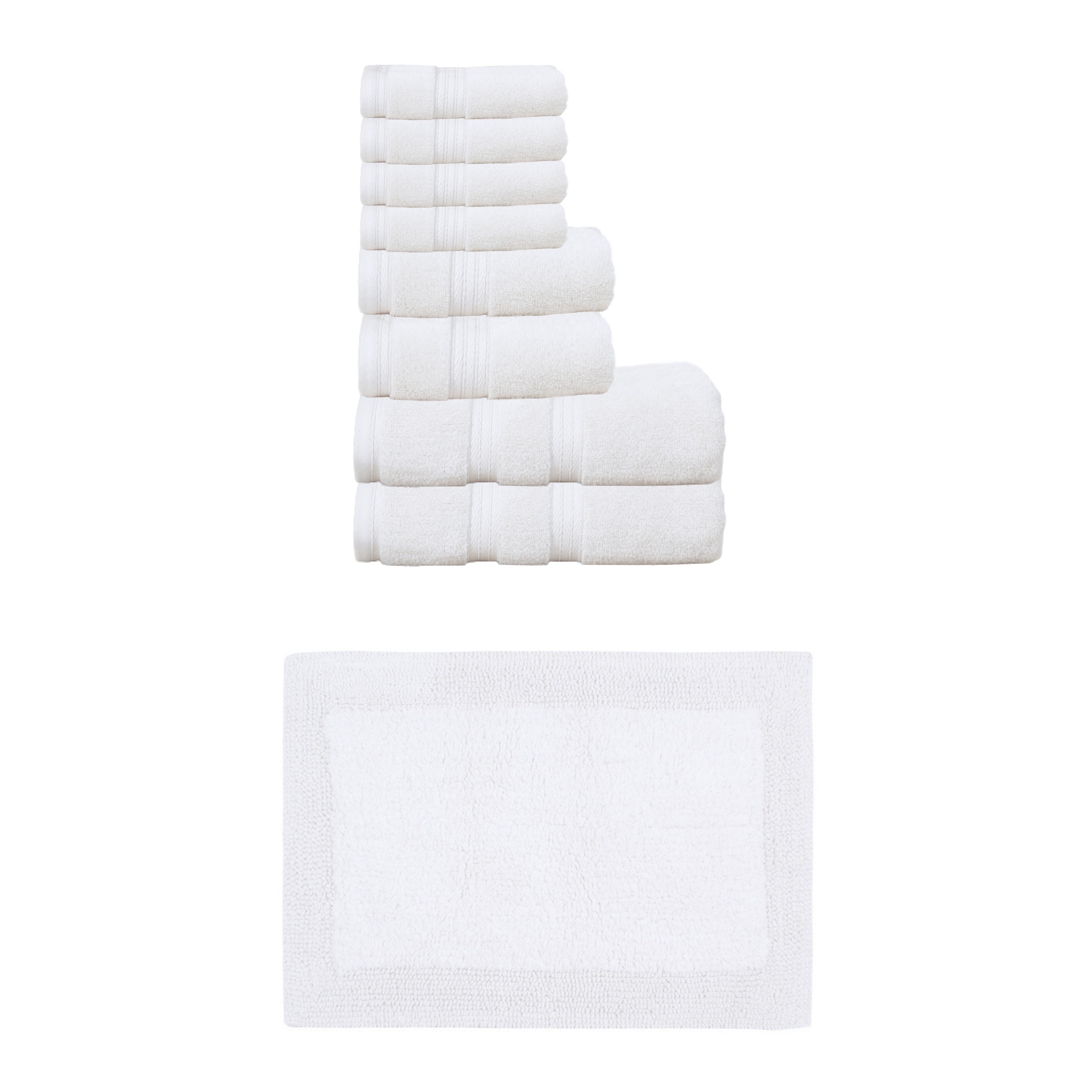 Home Weavers Luxury Collection 100% Soft Cotton 8 Pc Bath Towel Set & 1 Pc 17x24" Bath Rug, Machine Wash & Non Slip (Set of 9)