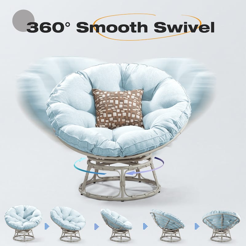 Cozywor Wicker Outdoor Patio Swivel Papasan Lounge Chair with Cushions