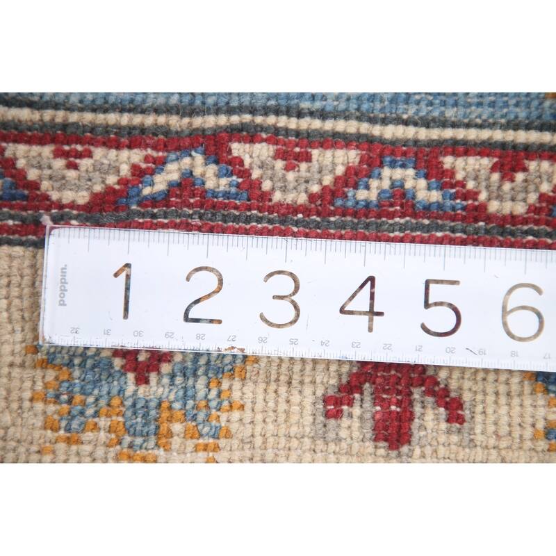 Hand Knotted Oriental 100% Wool Carpet Traditional Geometric Navy Blue & Blues Kazak Runner Rug - 9' 0'' X 2' 9''