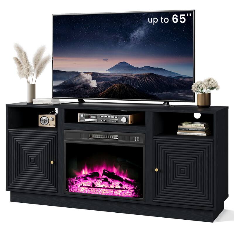 59'' Fireplace TV Stand for TVs Up to 65'' with Storage and Adjustable Shelves