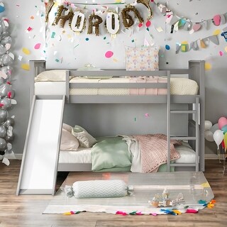 Built-in Design Twin Over Twin Bunk Bed with Slide and Ladder,House Shape Design