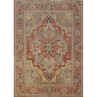 Geometric Heriz Serapi Vegetable Dye Rug Handmade Wool Carpet - 5'0"x 6'10"