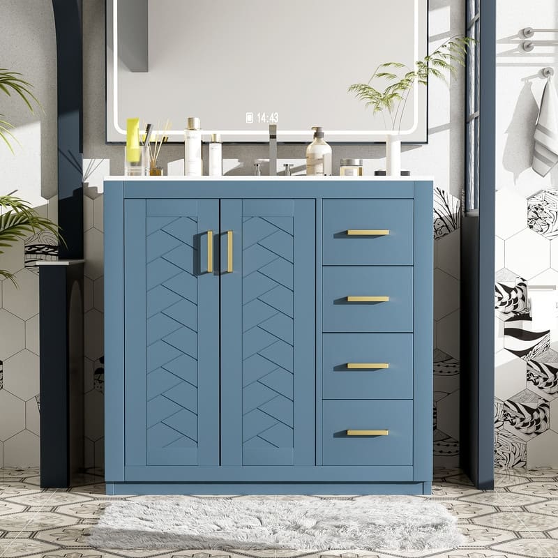 36" Bathroom Vanity with Ceramic Sink, 3 Drawers& Soft Closing Doors
