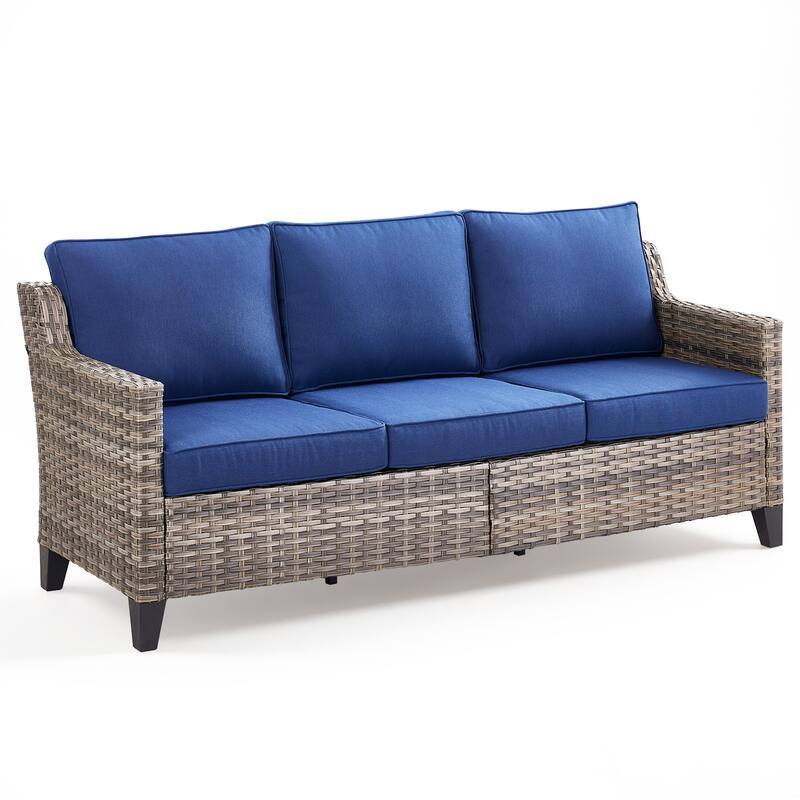 Pocassy 3-Seat Patio Wicker Sofa Outdoor Rattan Couch Sofa