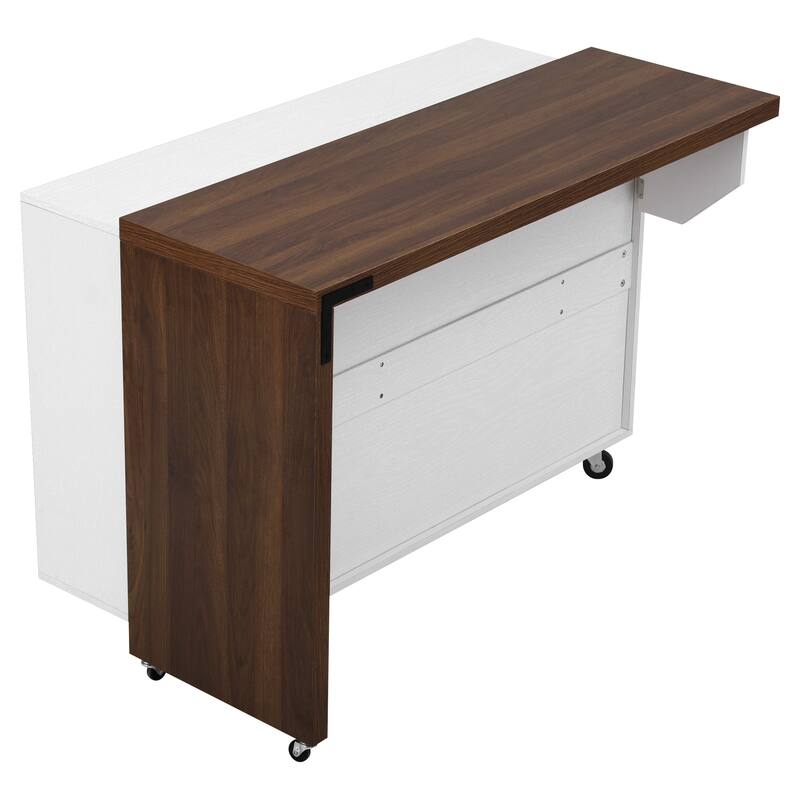 102.3" Kitchen Island with Extendable Table, Kitchen Rolling Island Cart with Trash Storage Cabinet, 3-Tier Pull-Out Spice Rack