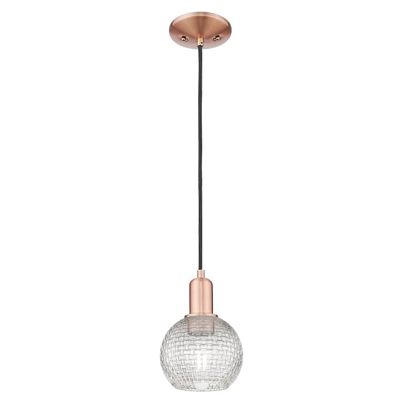 Innovations Lighting Endless Possibilities Arcadia - Athens - 1 Light 6" Basketweave Cord Hung Mini Pendant - Antique Copper